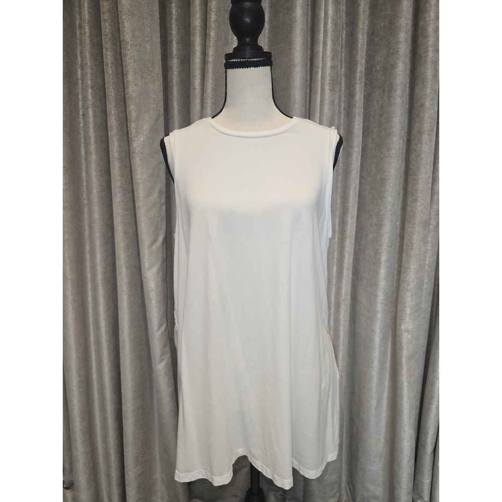 Eileen Fisher Womens White Tencel Lyocell Stretch Sleeveless Tunic Top Size M
